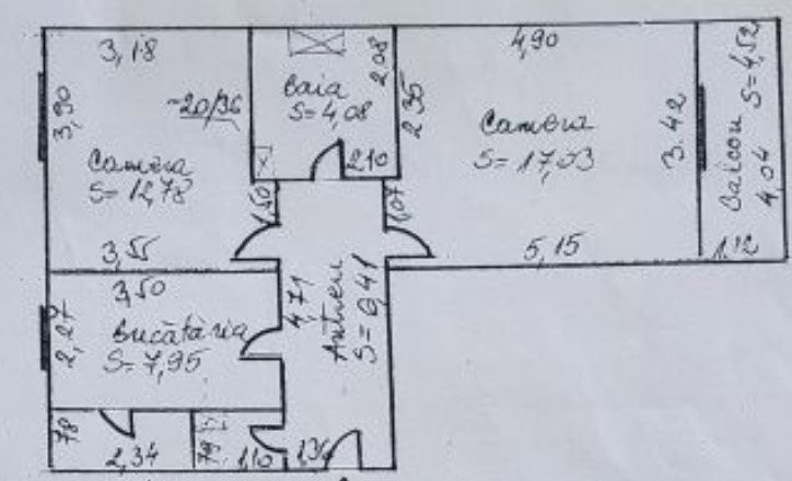 Apartament 2 camere decomandate, 51 mp+balcon 4 mp, Bd. Muncii